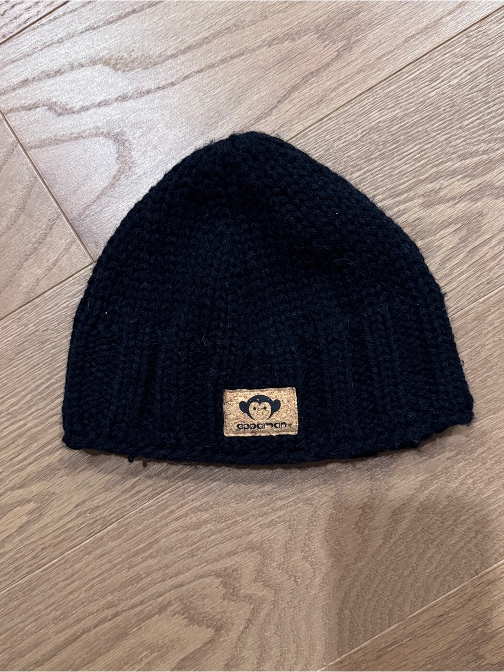 Appaman Kids Black Knit Beanie with Monkey Patch - 6-18 months